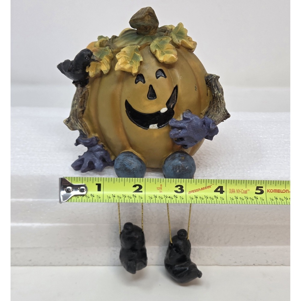 Vintage 2000s Resin Halloween Pumpkin Jack-O-Lantern Shelf Sitter Dangling Legs - Picture 8 of 9